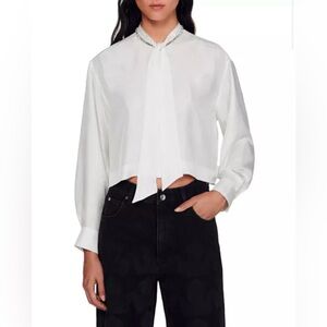Sandro Angeline 100% Silk Tie Neck Blouse